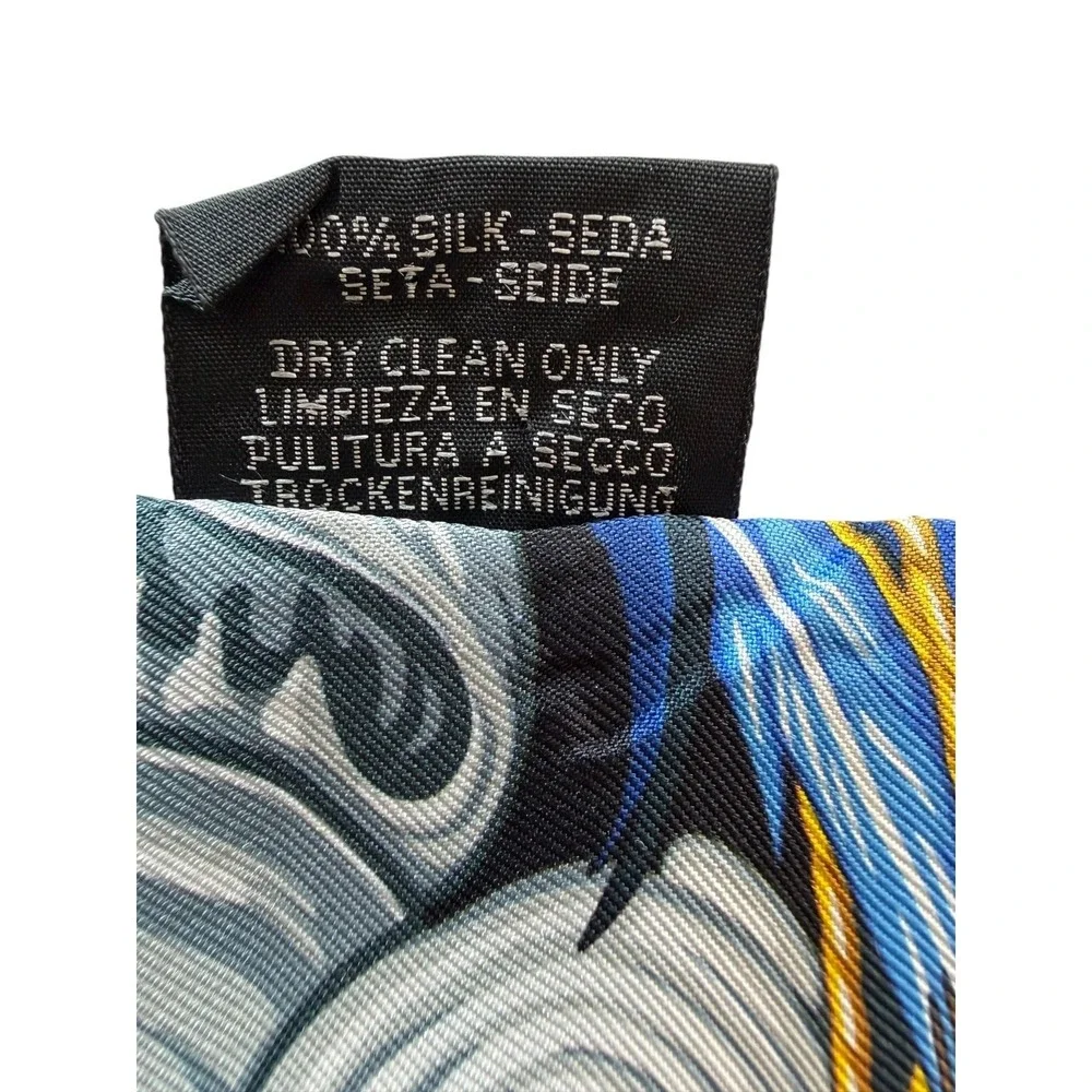 Hermes Silk Twilly Scarf Feathers Blue Gold Noir w/ Box Made in France - Picture 8 of 8